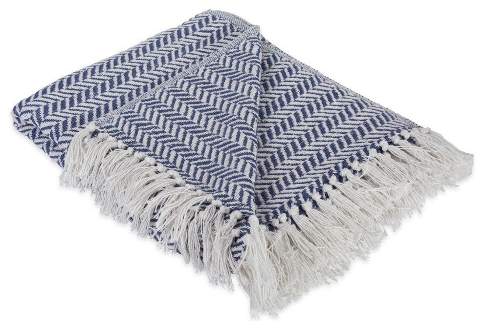 French Blue Herringbone Chevron Throw