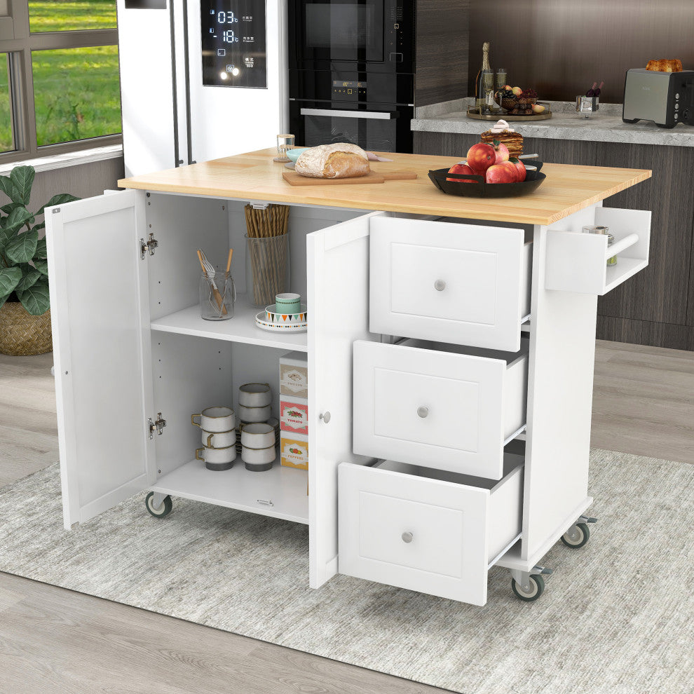 TATEUS Solid Wood Top Kitchen Island 52.7 Inch, White