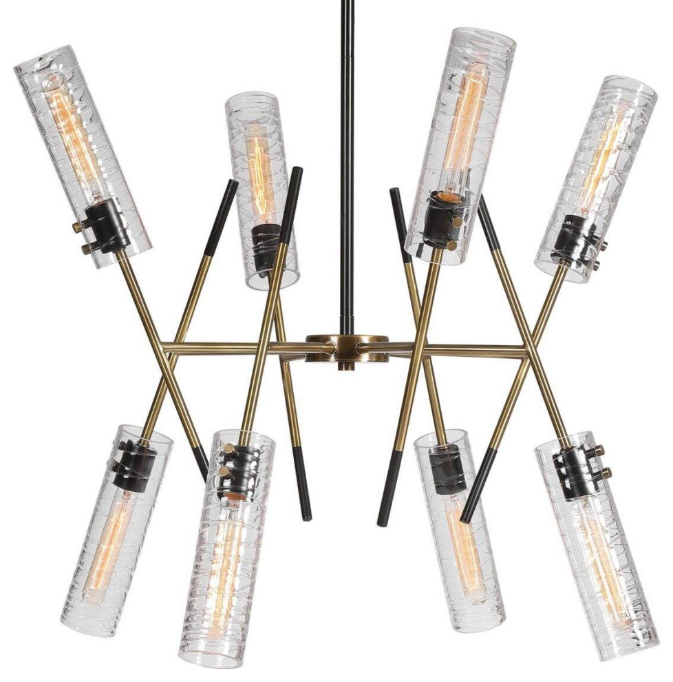 Uttermost Telesto 8 Light 32" Linear Light, Textured Black- Antique Brass