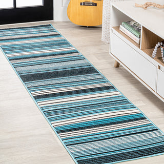 Duxbury Gradient Ticking Striped Blue/Navy 2'x8' Runner Rug