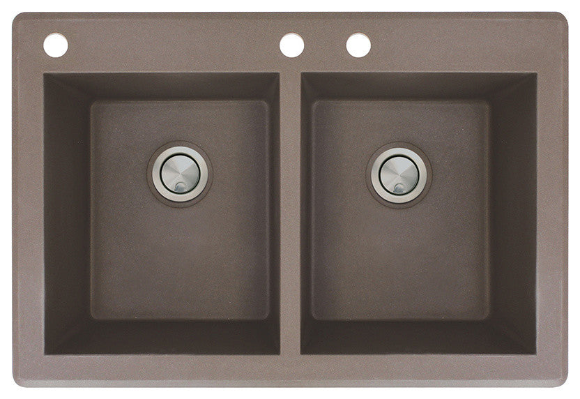 Radius 33" silQ Granite Double Bowl Kitchen Sink with 3 Holes in Espresso