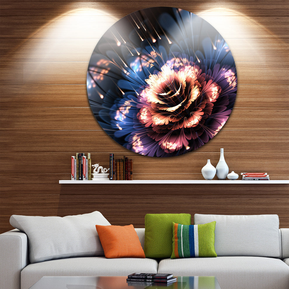 Fractal Flower Orange And Blue, Floral Large Disc Metal Wall Art, 11"
