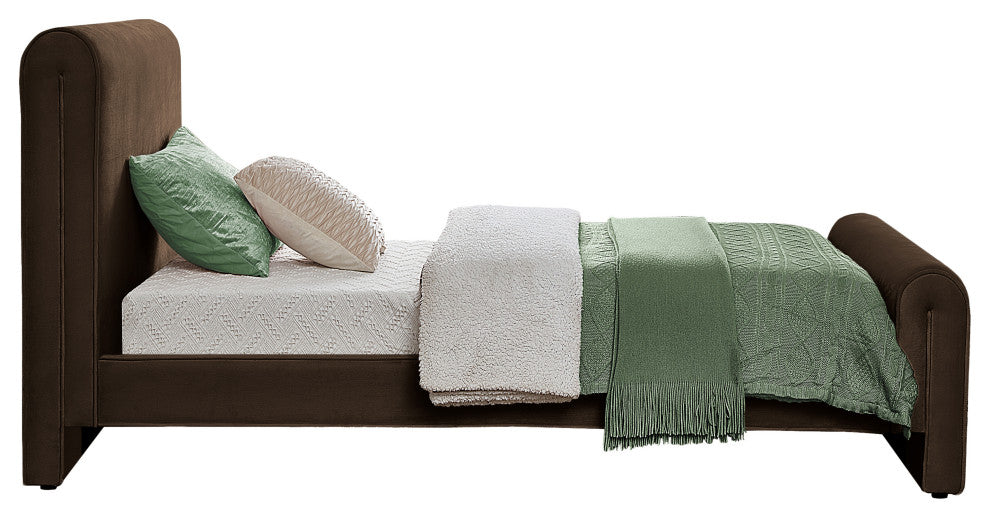 Sloan Black Velvet Full Bed, Brown, Twin