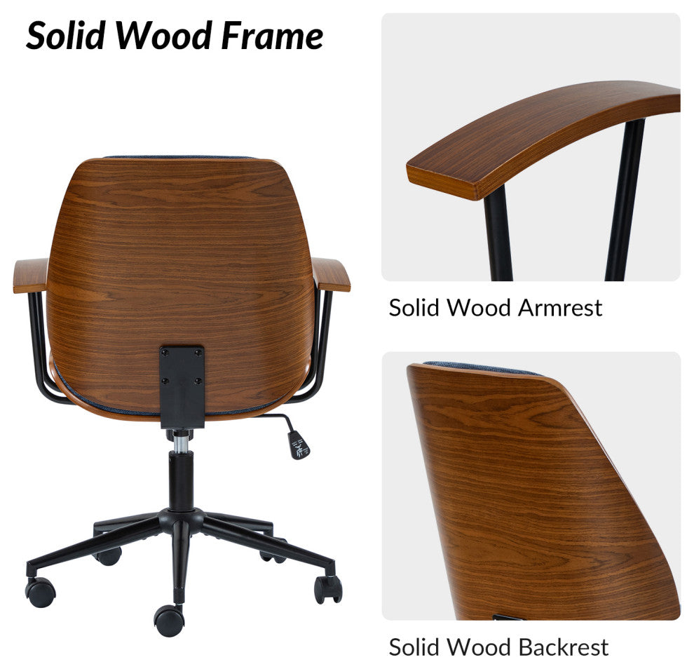 Modern Style Office Chair With Solid Wooden Frame, Navy