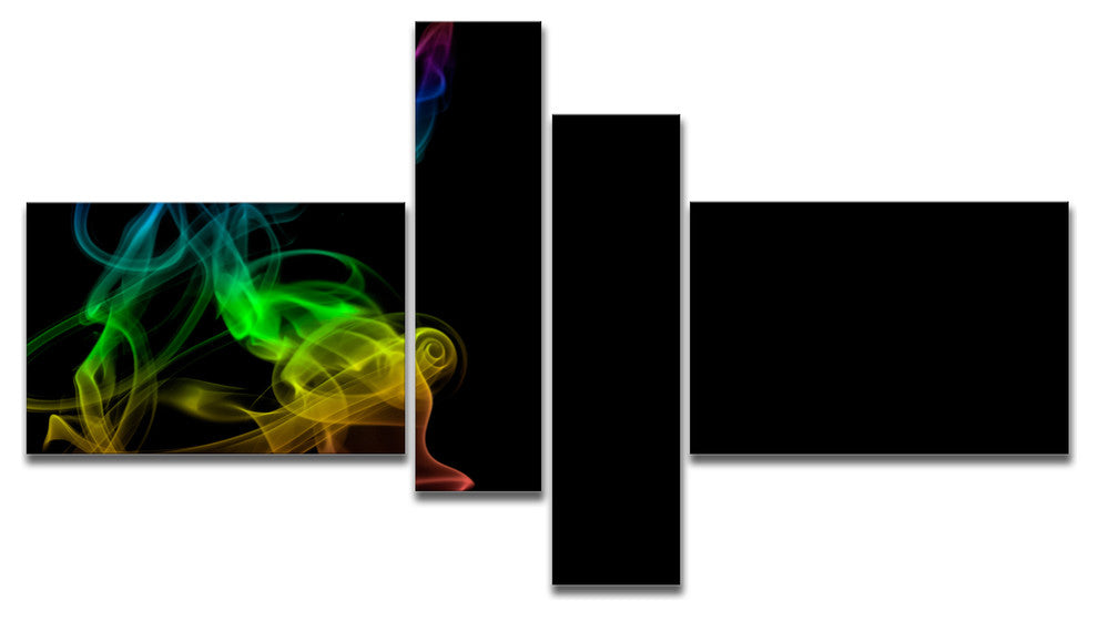 Colorful Abstract Smoke Waves, Large Abstract Canvas Wall Art, 60"x32", 4 panels