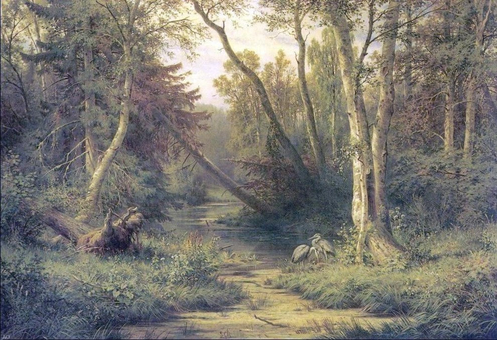 Ivan Ivanovich Shishkin Woodland Scenery with Herons Gallery Wrapped Canvas