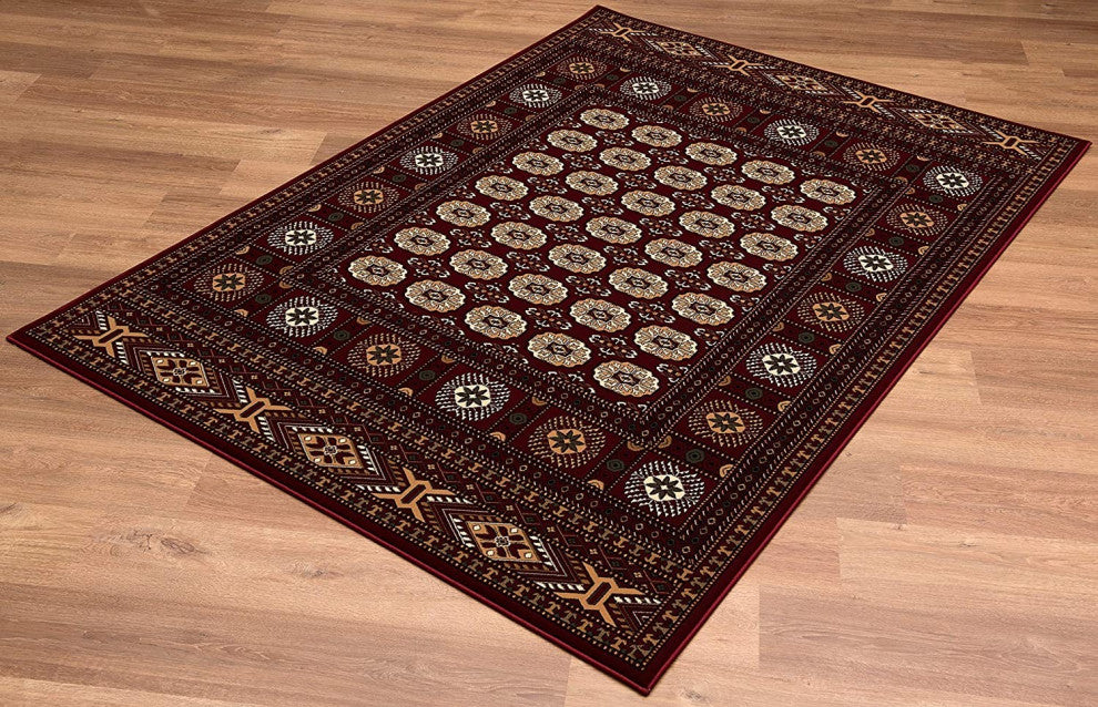 5" x 8" Red Eclectic Geometric Pattern Area Rug