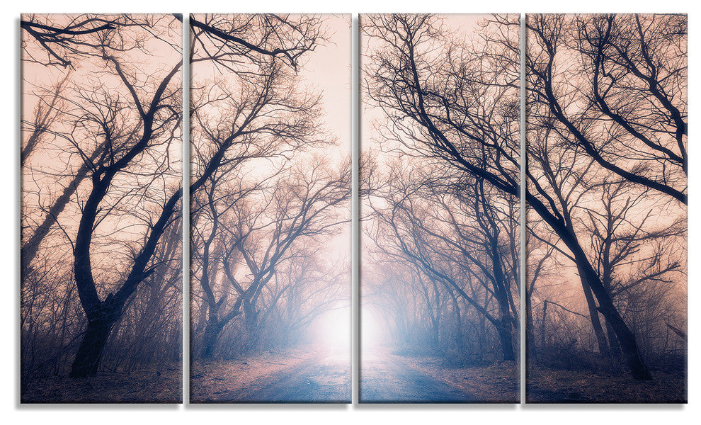 "Mysterious Sunlight in Forest" Landscape Photo Wall Art, 4 Panels, 48"x28"