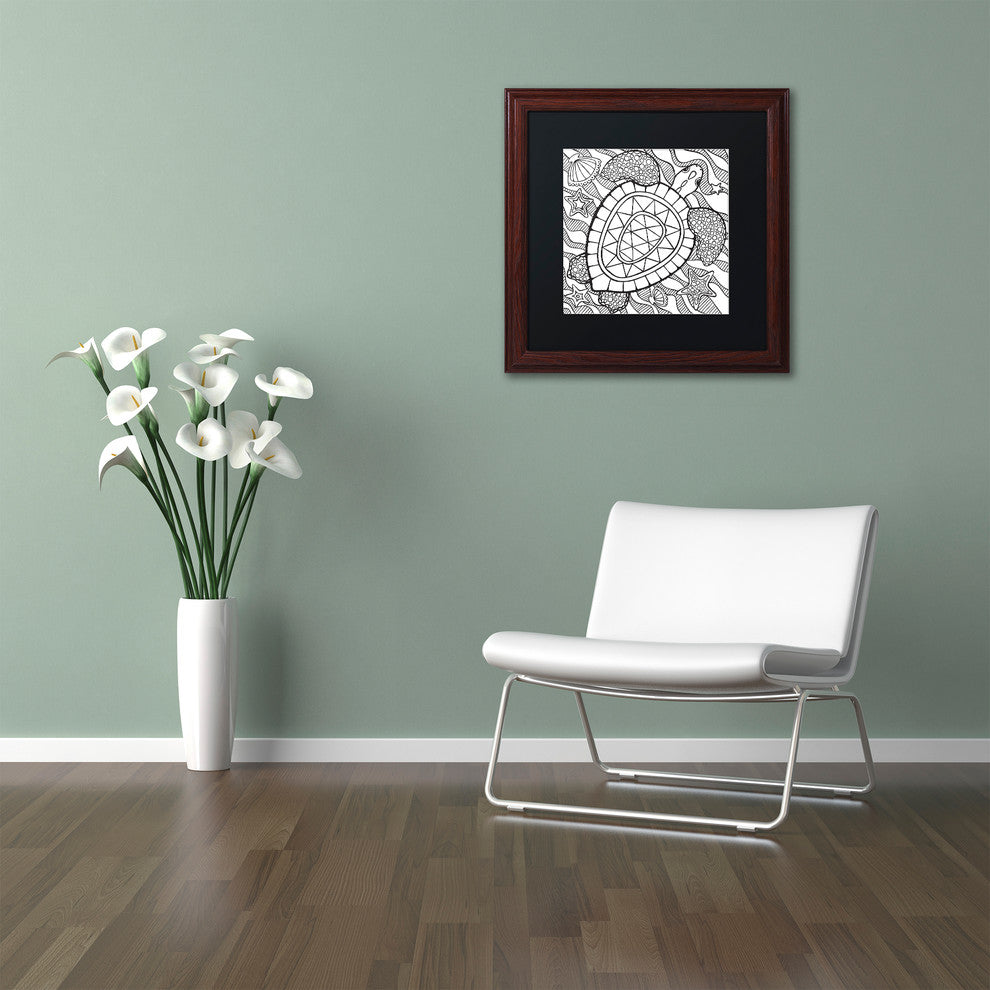 Hello Angel ''Turtle Beach'' Art, Wood Frame, Black Mat, 16x16