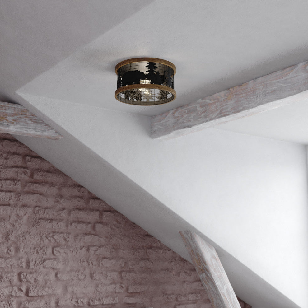 Vaxcel Lighting C0307 2 Light 12"W Flush Mount Drum Ceiling - Black and