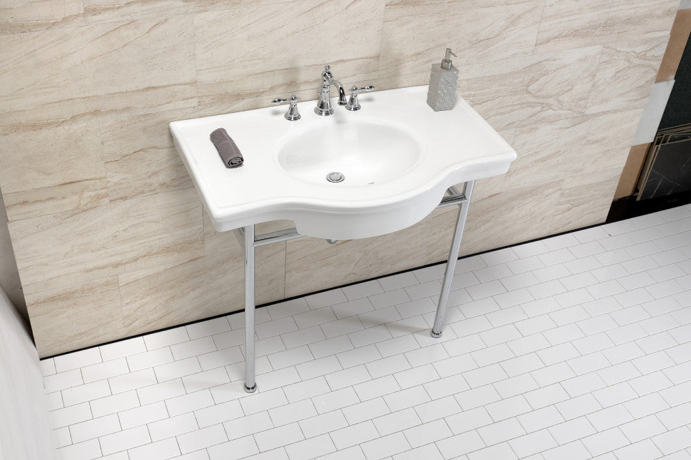 Fauceture VPB28140W8CP 37" Ceramic Console Sink, Legs