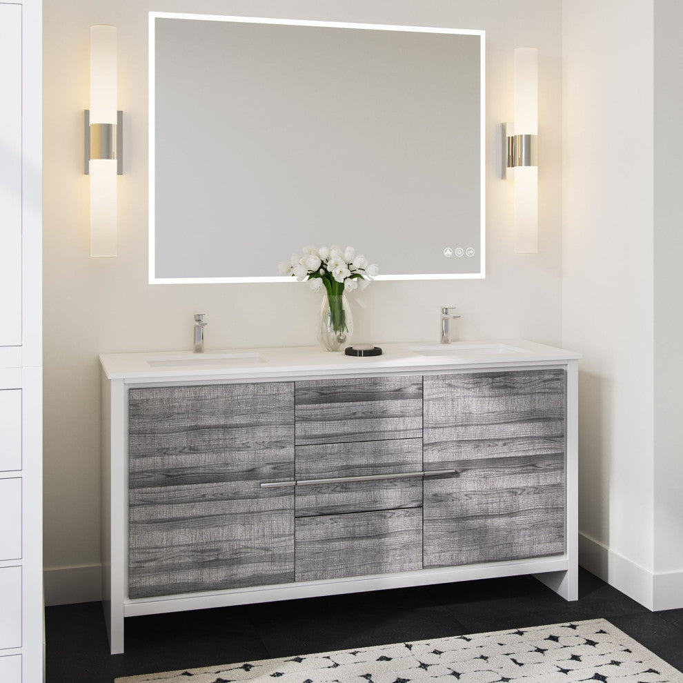Esconde Bath Vanity, Ash Gray, 60", Double Sink, Freestanding