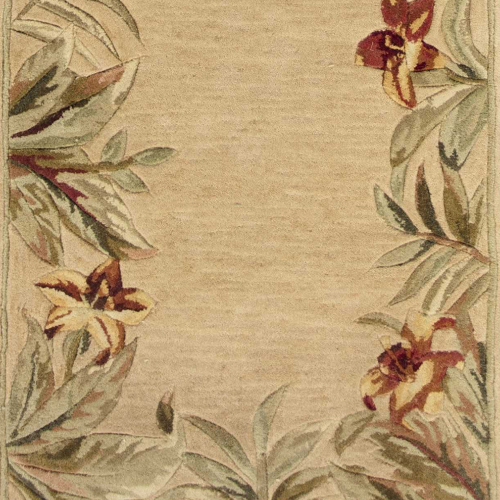 HomeRoots 10' Ivory Hand Tufted Bordered Tropical Plants Indoor Runner Rug