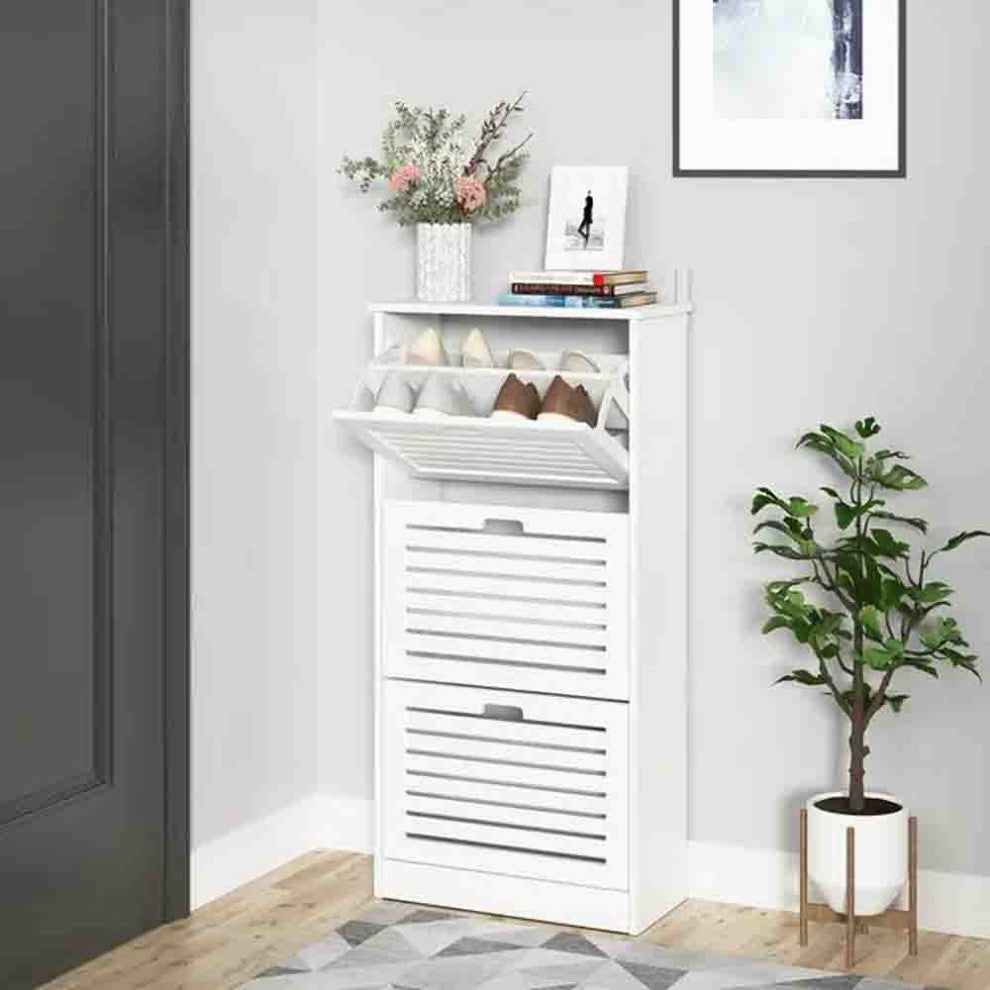 TATEUS Narrow Shoe Storage Cabinet Organizer with 3 Flip Drawers,White