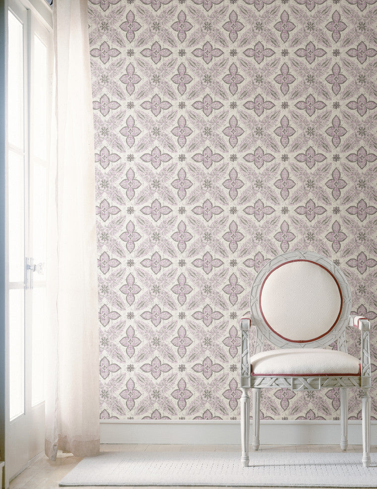 Off Beat Ethnic Violet Geometric Floral Wallpaper Bolt