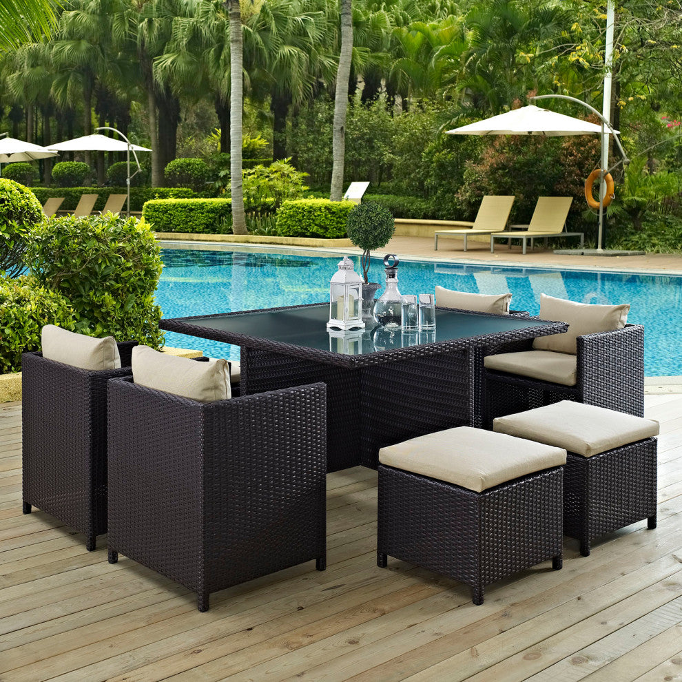 Espresso Beige Inverse 9 Piece Outdoor Patio Dining Set