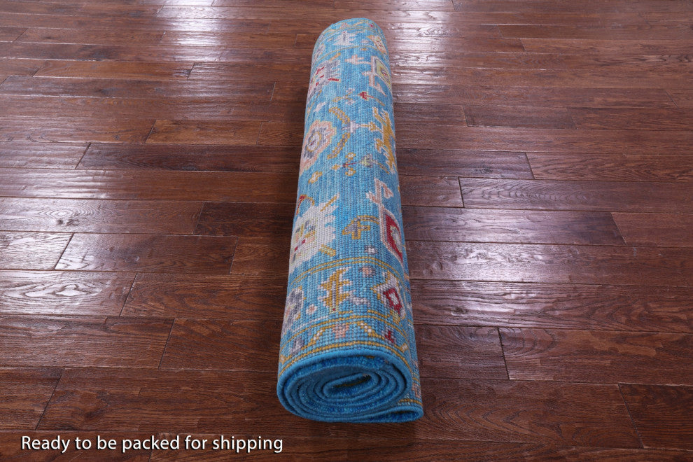 4' 2" X 10' 8" Runner Turkish Oushak Hand Knotted Wool Rug - Q13400