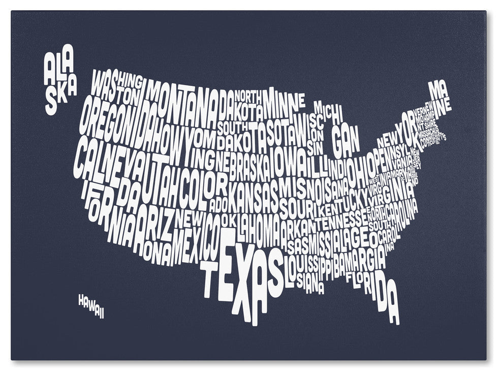 'USA States Text Map - Slate' Canvas Art by Michael Tompsett