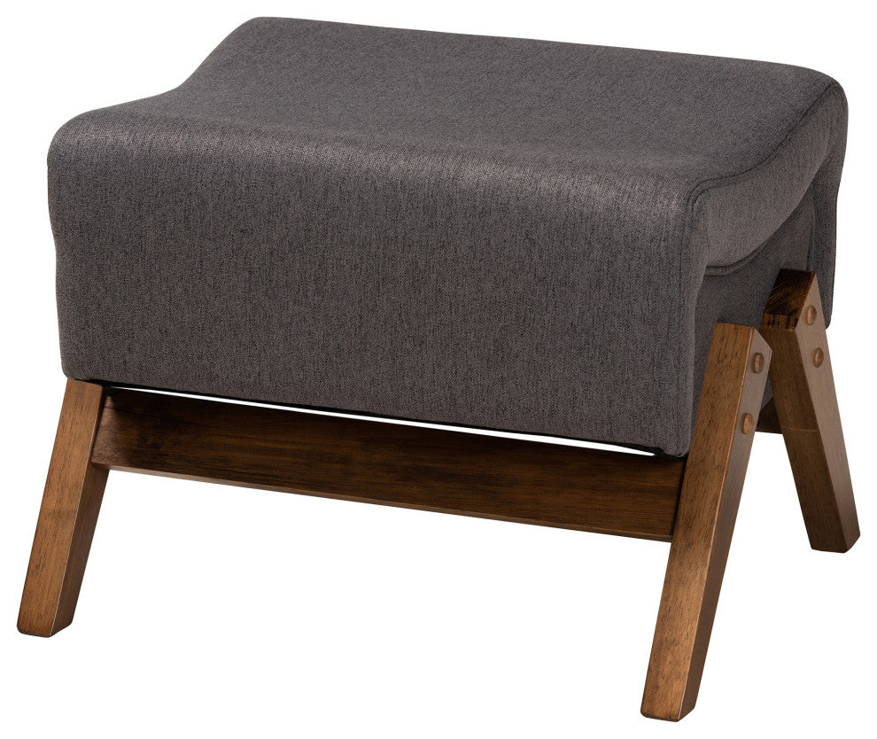 Fulvia Walnut Brown Fininshed Ottoman, Dark Gray/Walnut Brown