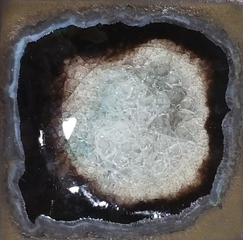 Luxe Modern Bronze Black Pottery Coaster 4-Piece Set | Agate Tile Fused Glass Sq