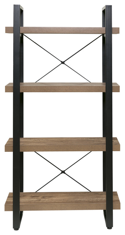 Bourbon Foundry 4-Tier Bookshelf, Wood And Black Steel