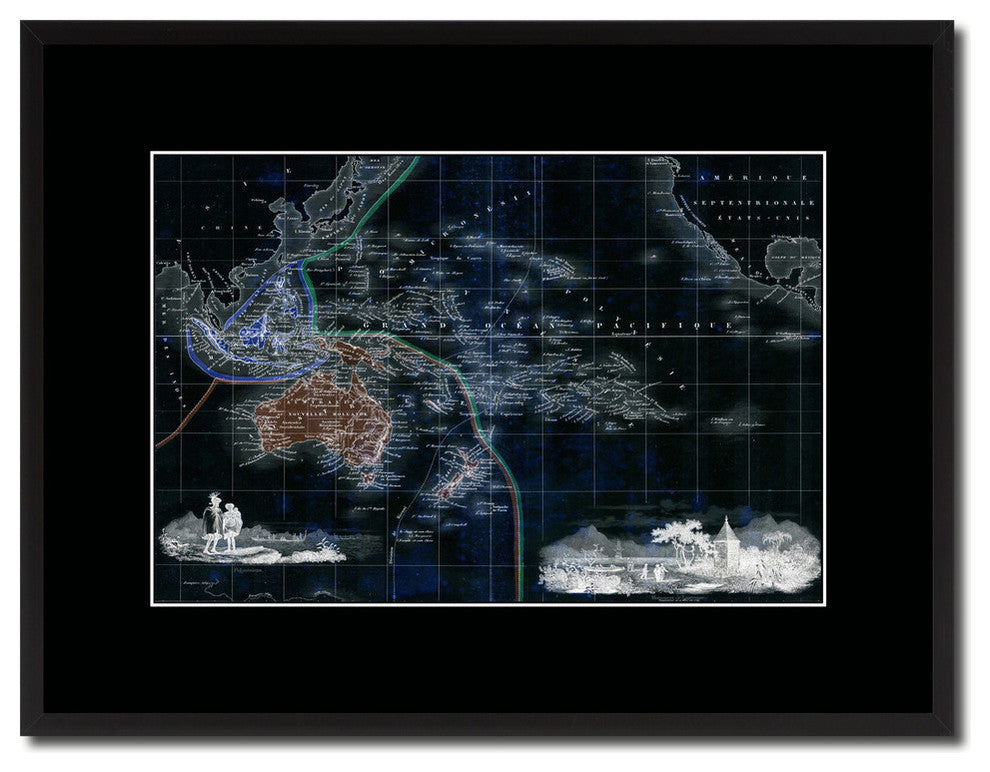 Oceania Australia New Zealand Vivid Map On Canvas With Frame, 16" X 21"