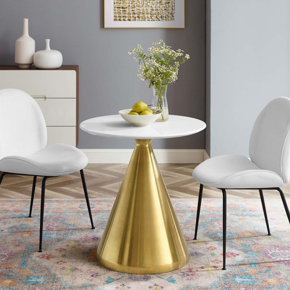 Dining Table, Round, Wood, Metal, Gold White, Modern, Cafe Bistro Restaurant