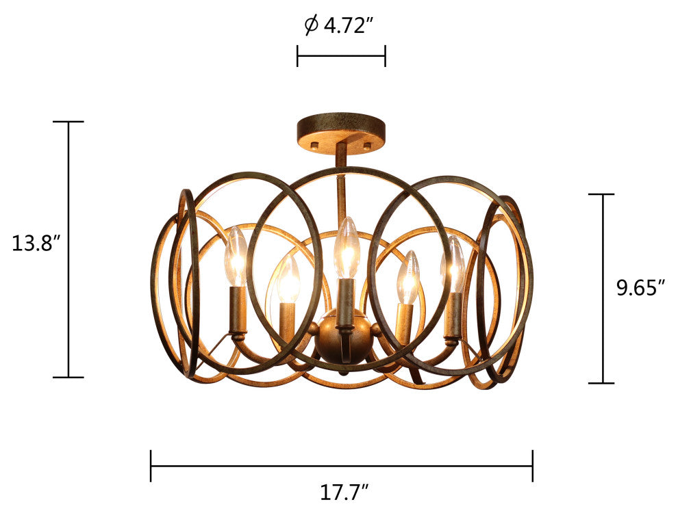 Archer Farmhouse Antique Brass 4 Light Semi-Flush 24" Wide
