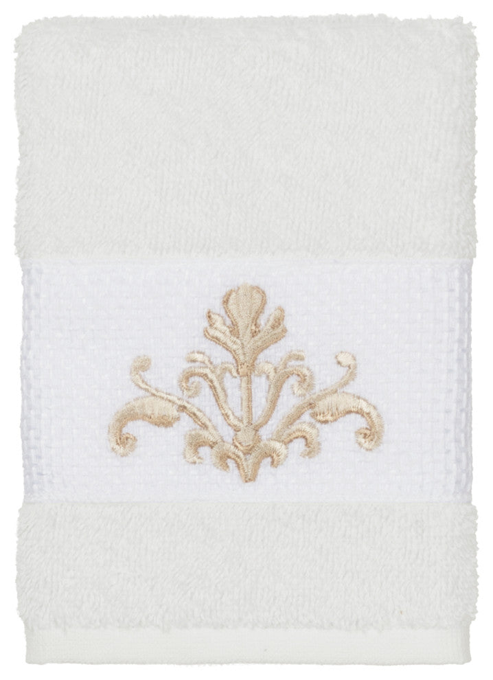 Scarlet Embellished Washcloth, White