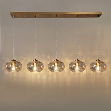 LNC Chrysaorican 5-Light 52.4" Modern Iridescent Globe Glass Island Light, Brass