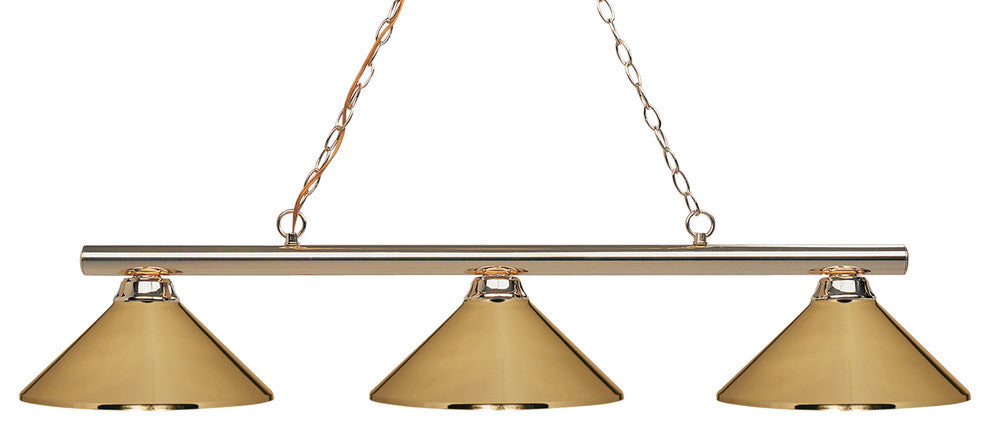 Sharp Shooter 3 Light Billiard, Polished Brass With Polished Brass Shade