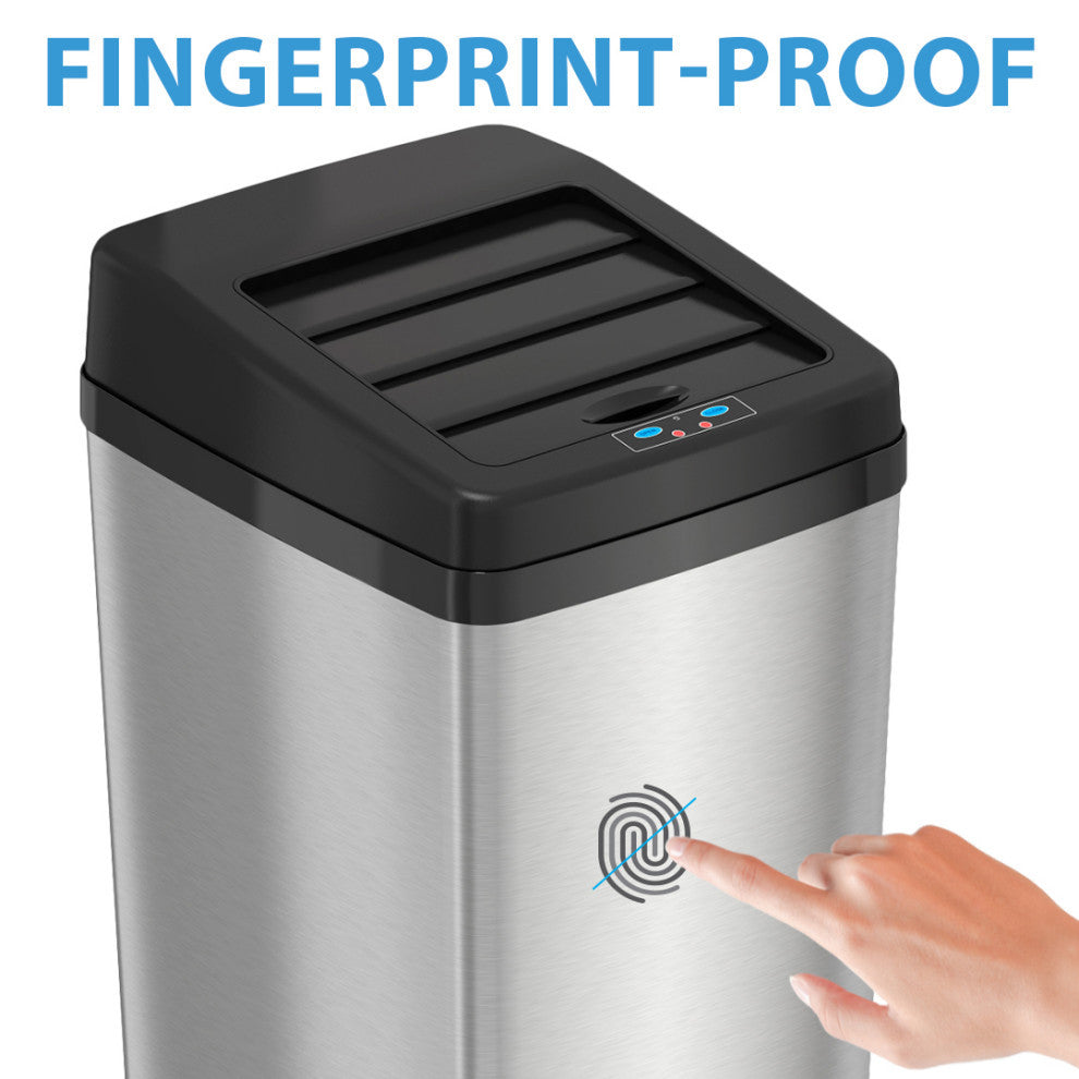iTouchless 14 Gal Retracting Lid Sensor Trash Can + Odor Filter, Stainless Steel