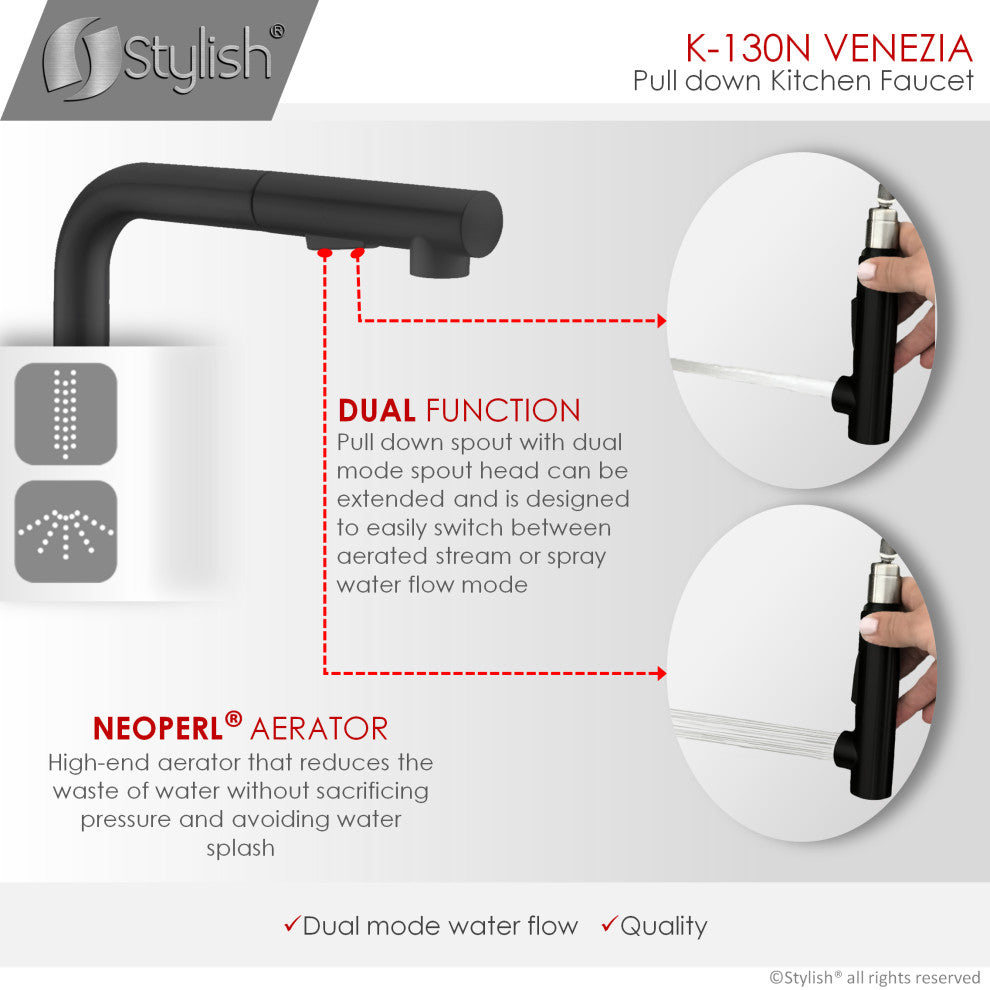 STYLISH Single Handle Pull Down Matte Black Kitchen Faucet