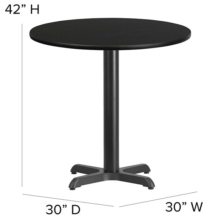 30'' Round Black Laminate Table, 4 Ladder Back Metal Barstools- Black Seat