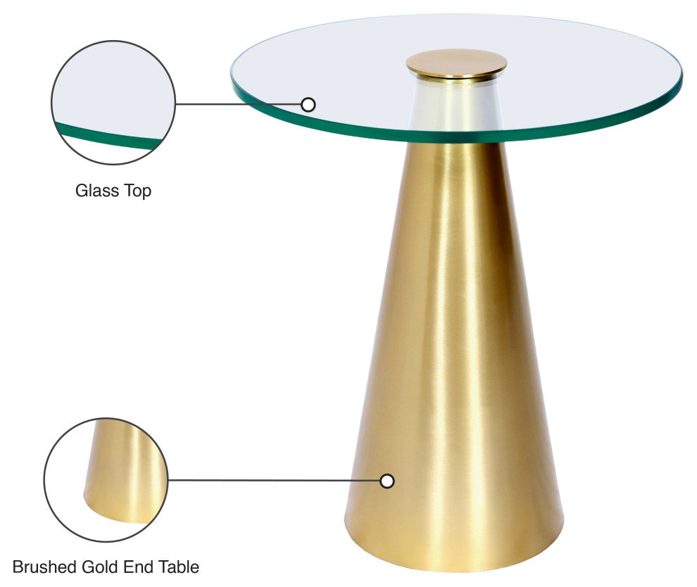Glassimo Glass Top End Table, Brushed Gold Finish