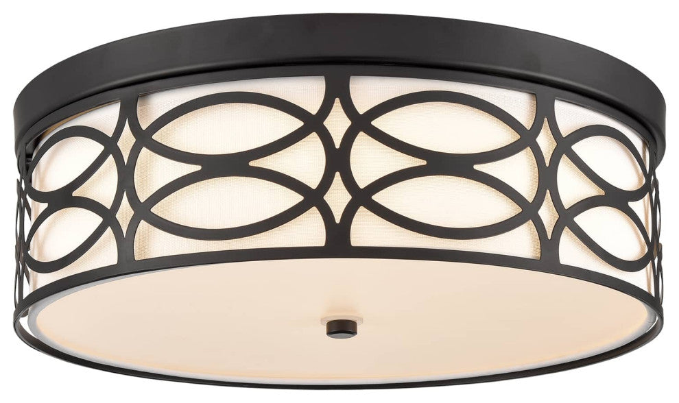Modern Dimmable LED Flush Mount Ceiling Light Black Linen Drum Shade