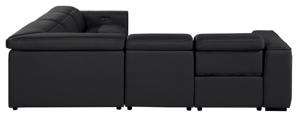 Niccolo Italian Leather 5-Piece L-Shaped Power Reclining Sectional, Black
