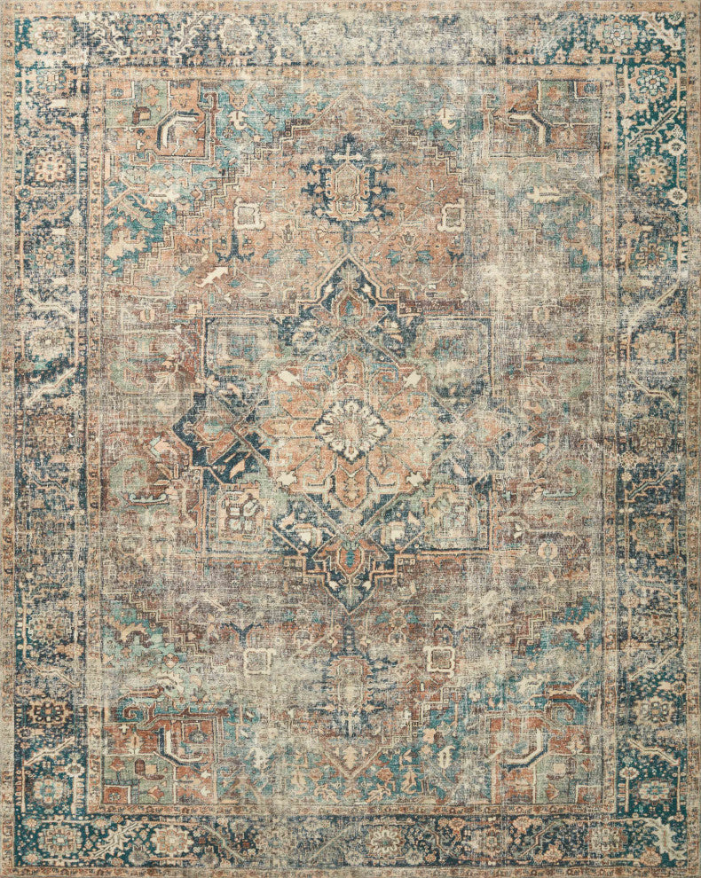 Margot Oriental Terracotta/Lagoon Area Rug, 7'6"x9'6"