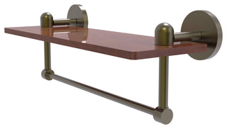 Tango 16" Solid Wood Shelf with Towel Bar, Antique Brass