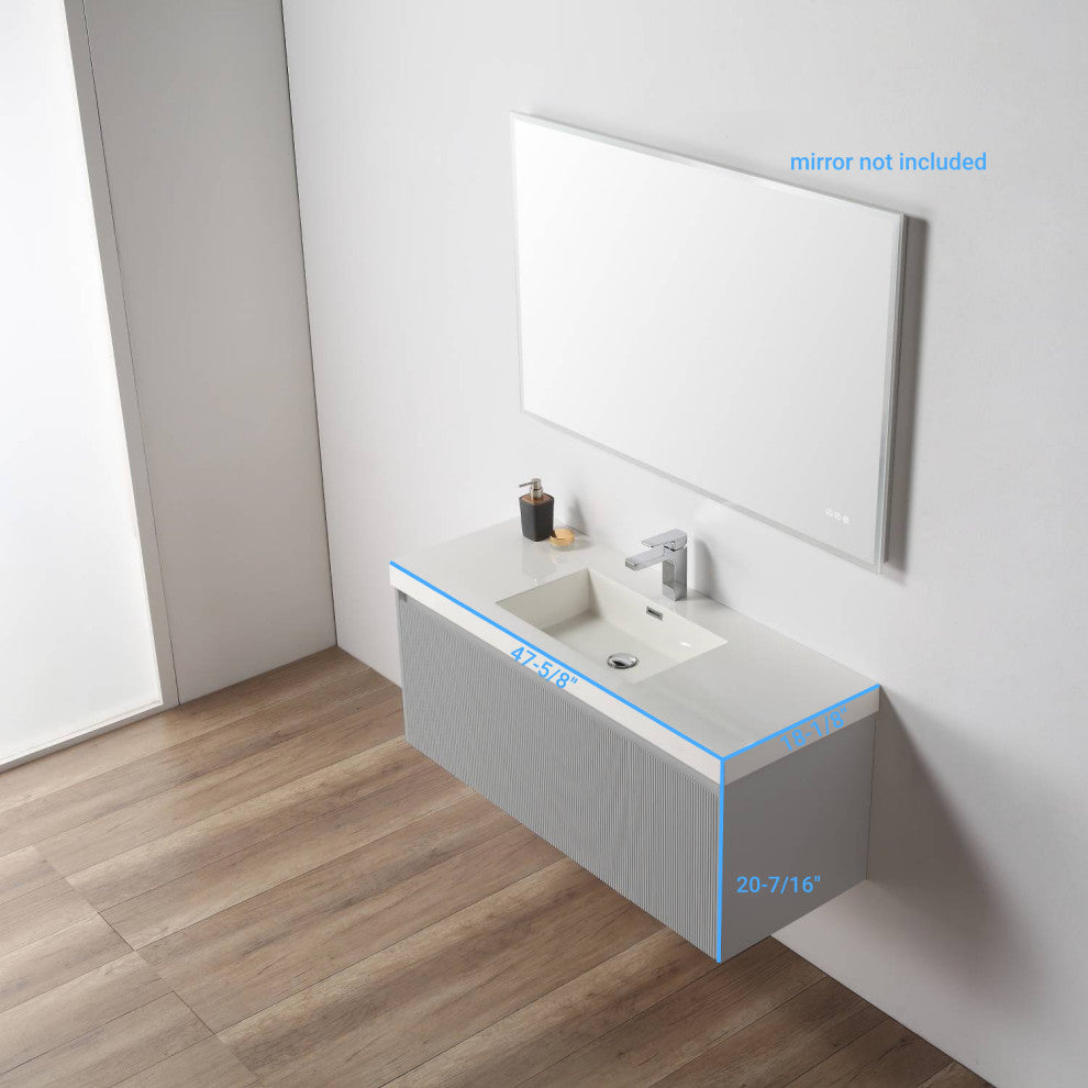 Floating Bathroom Vanity with Sink, Wall Mounted Vanity, Grey, 48" W/ Single Sink