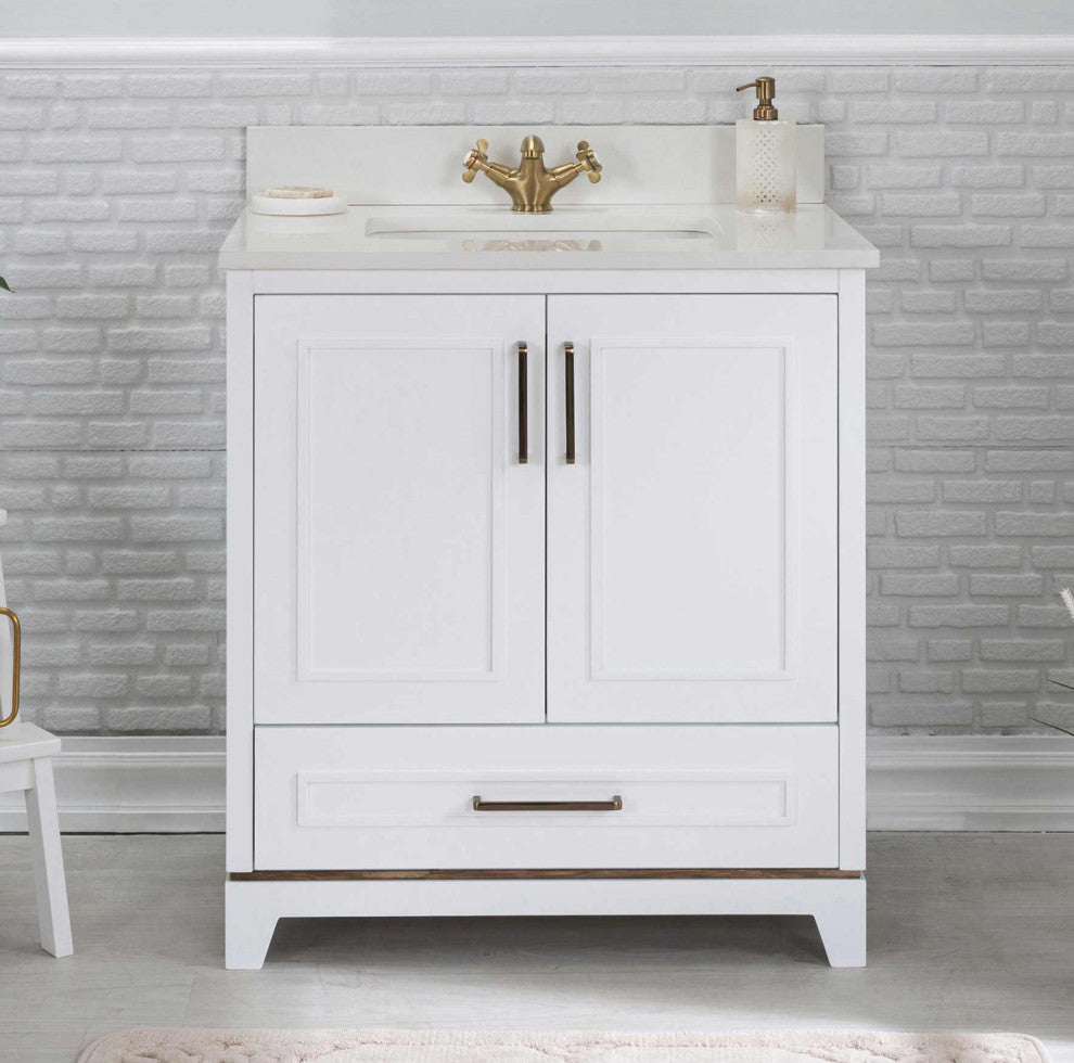 Albia Collection 30" Bathroom Vanity With Sink, Mirror, Countertop, White