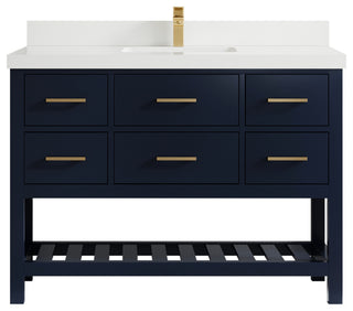 Parker 48 Single Sink Bath Vanity in Navy Blue  2" White Quartz