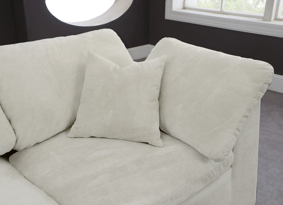 Cozy Velvet Upholstered Comfort L-Shaped Modular Sectional, Cream, 5-Piece: 2 Armless Chair, 2 Corner Chair, 1 Ottoman