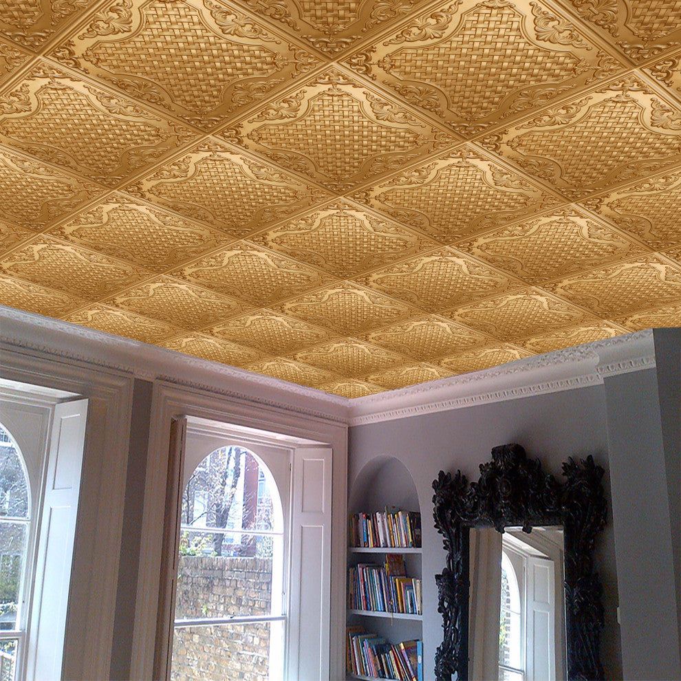 Gold 3D Ceiling Panels, 2'x2', 4 Sq Ft