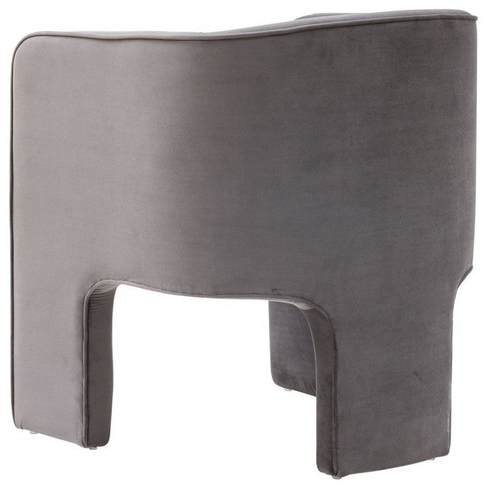28" Contemporary Dark Gray Velvet Three Legged Chair