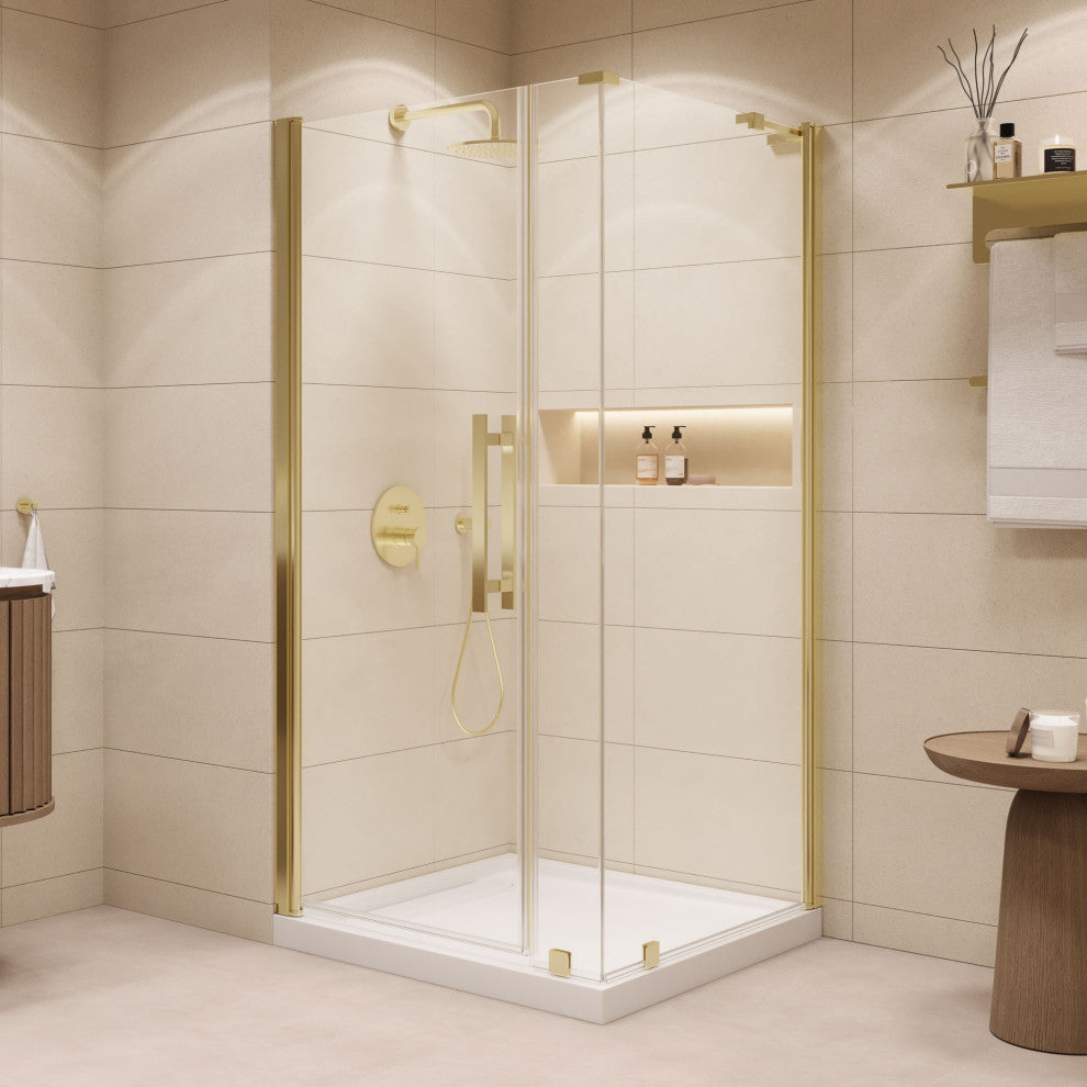 Pasadena 36"Wx36"Dx74 3/4"H Corner Pivot Shower Kit Gold Base
