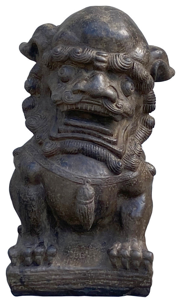 Chinese Distressed Brown Rough Marks Fengshui Foo Dog Lion Figure Hcs7364