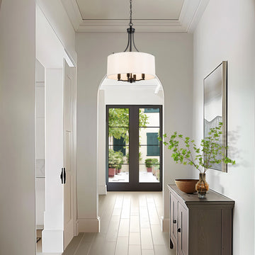 LNC 4-Light Matte Finish Modern Fabric Shade Chandelier, Black