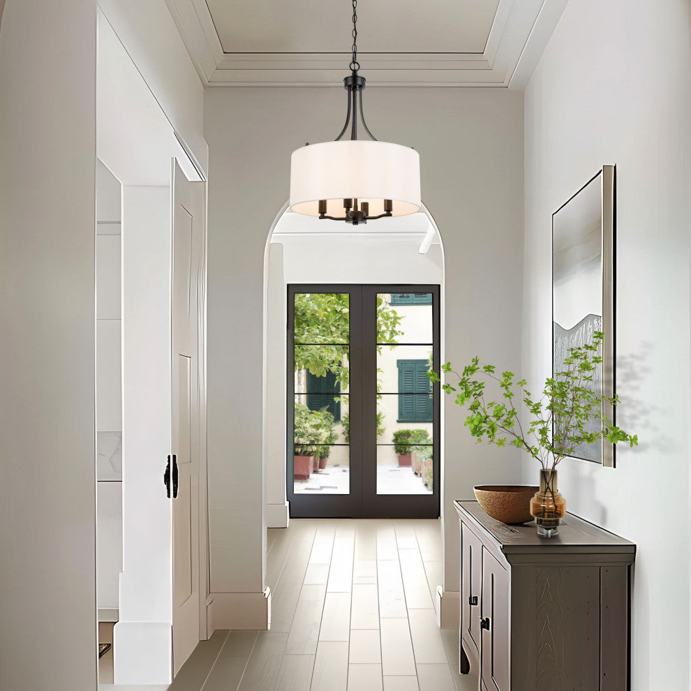 LNC 4-Light Matte Finish Modern Fabric Shade Chandelier, Black