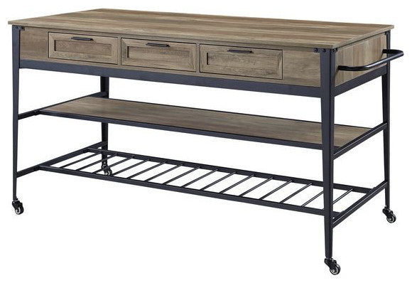ACME Macaria Kitchen Island, Rustic Oak and Black